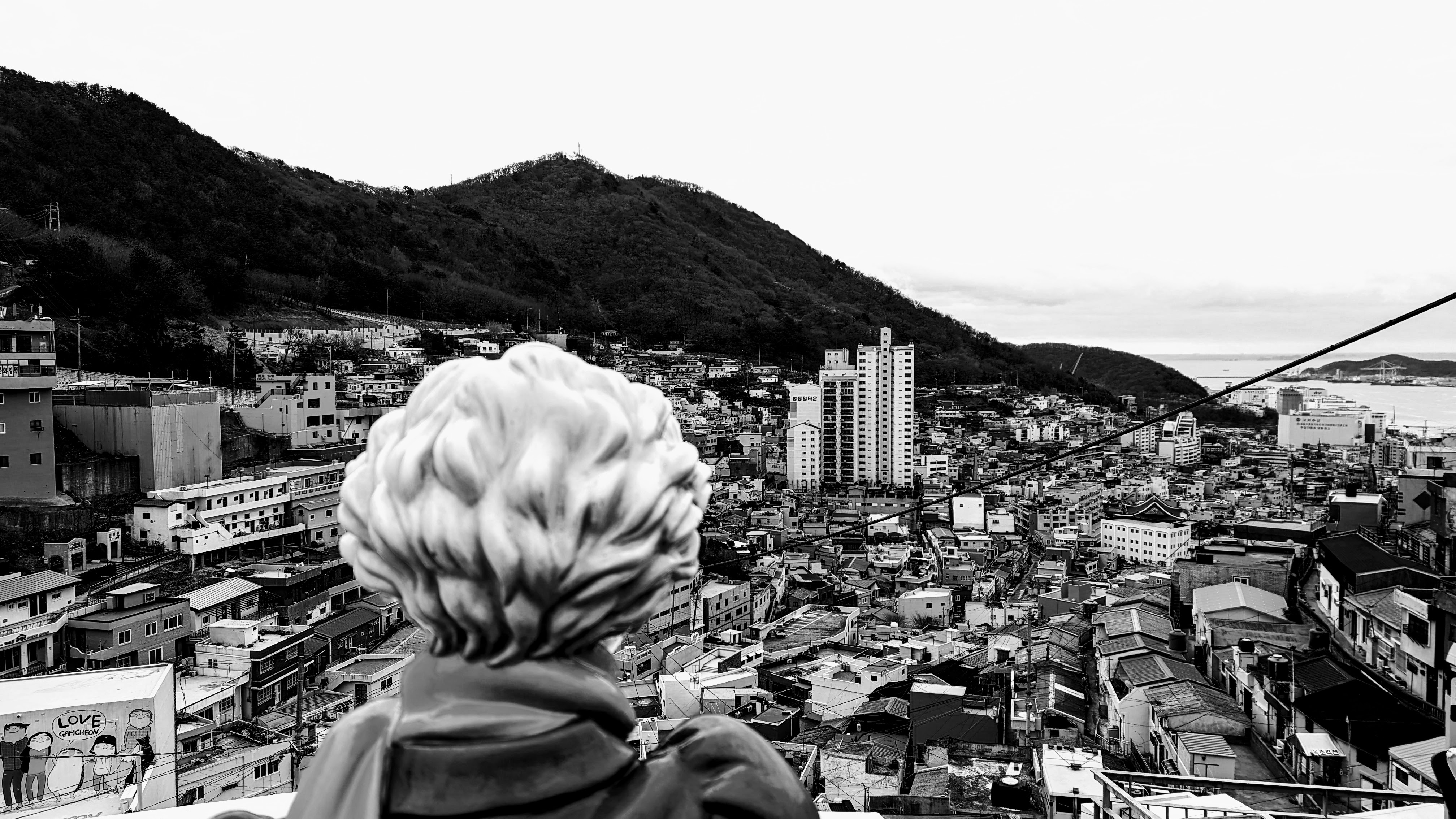 A Little Prince statue facing the scenery of Gamcheon Cultural Village, Busan, South Korea. Photo by myself